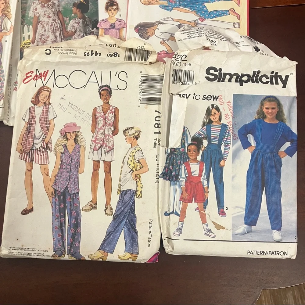 Lot of 8 Vintage 1980s-90s Kids Girl's Sewing Patterns Simplicity, Butterick